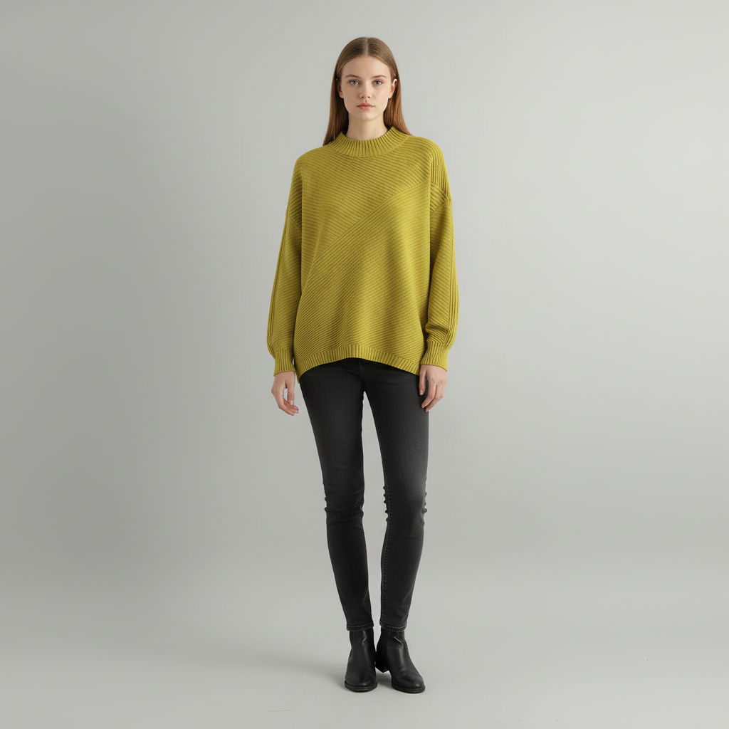 Virginia | Women's Diagonal Rib Knit Sweater Oversized Mock Neck