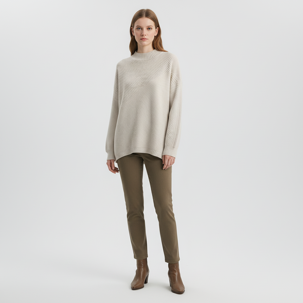 Virginia | Women's Diagonal Rib Knit Sweater Oversized Mock Neck