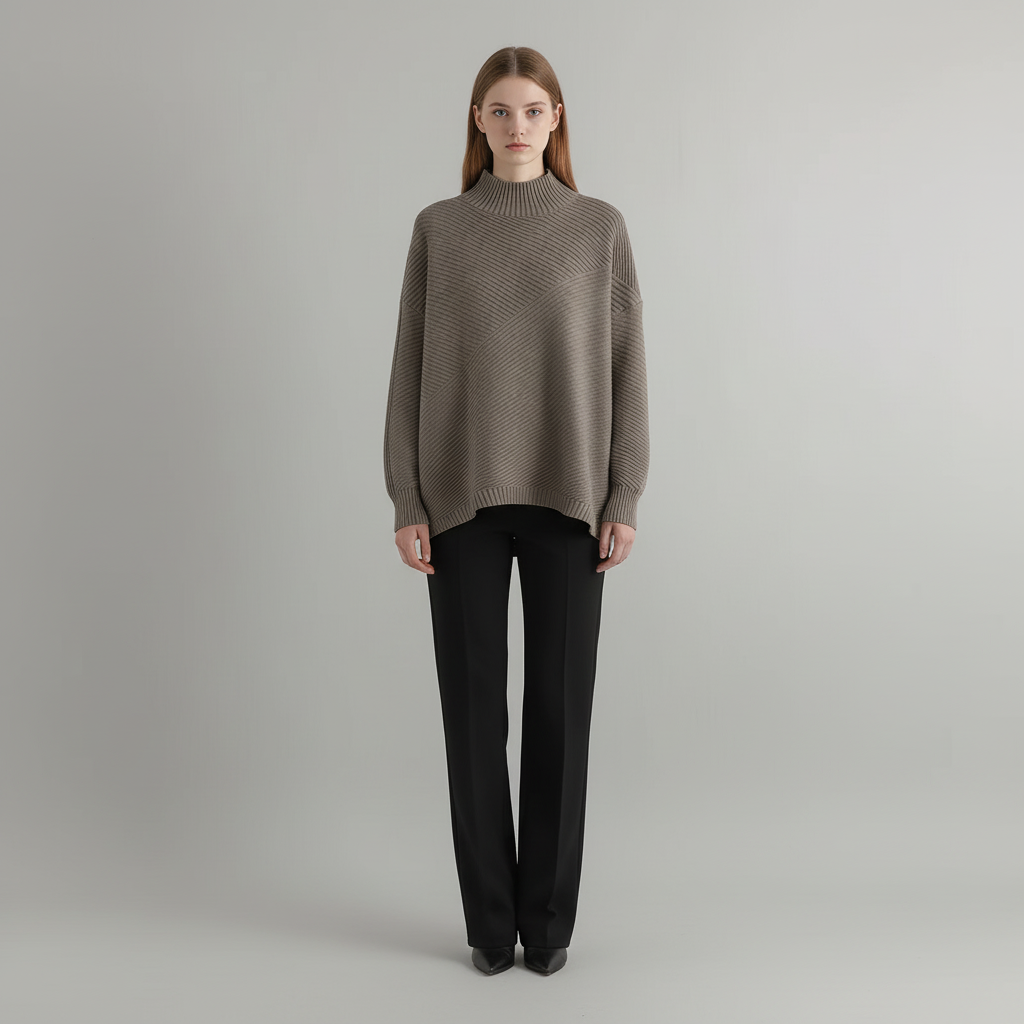 Virginia | Women's Diagonal Rib Knit Sweater Oversized Mock Neck