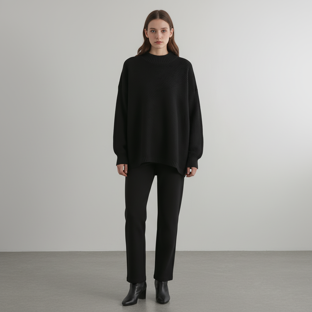 Virginia | Women's Diagonal Rib Knit Sweater Oversized Mock Neck