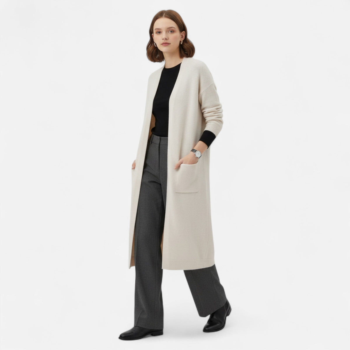 Kelly | Women's Open-Front Cardigan – Timeless Long Silhouette