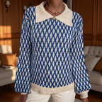 Elizabeth | Women's Printed Collared Sweater Relaxed Long Sleeve Knit