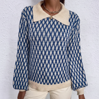 Elizabeth | Women's Printed Collared Sweater Relaxed Long Sleeve Knit