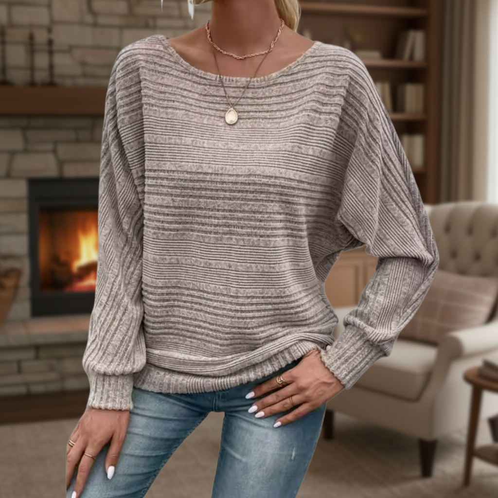 Beverly | Women's Textured Knit Sweater Relaxed Batwing Long Sleeves