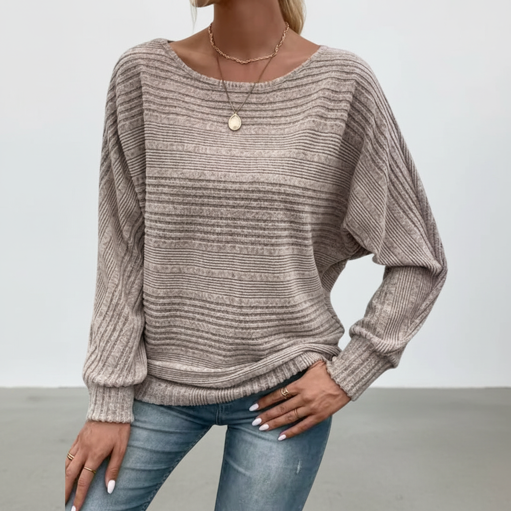 Beverly | Women's Textured Knit Sweater Relaxed Batwing Long Sleeves
