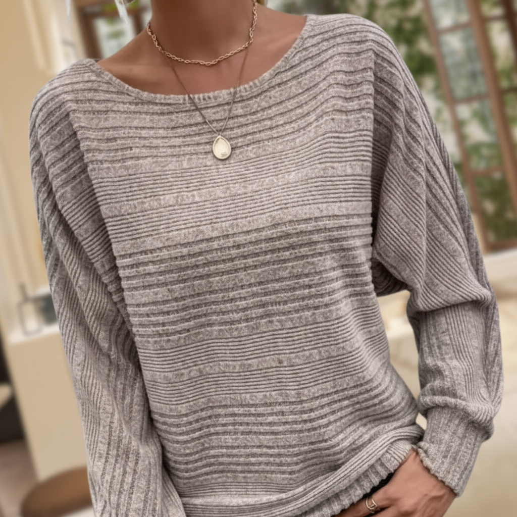 Beverly | Women's Textured Knit Sweater Relaxed Batwing Long Sleeves