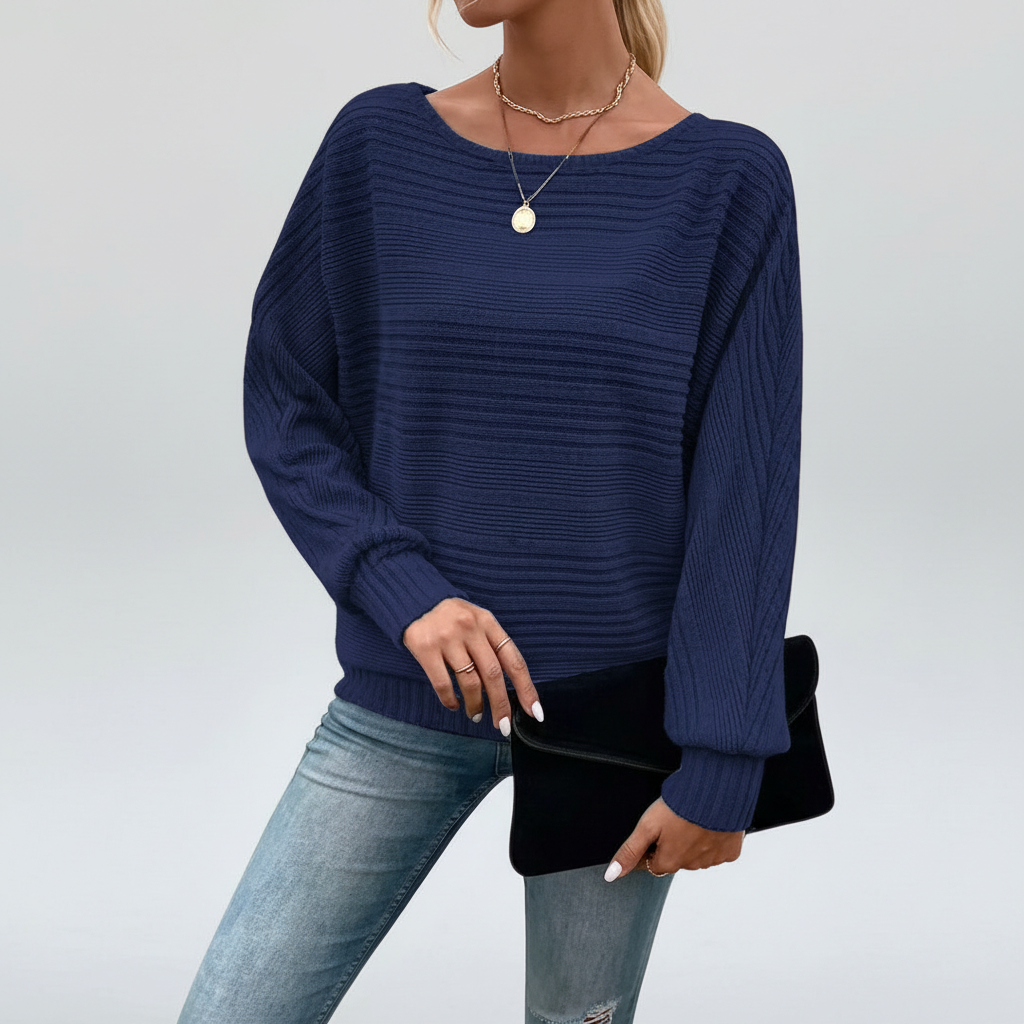 Beverly | Women's Textured Knit Sweater Relaxed Batwing Long Sleeves