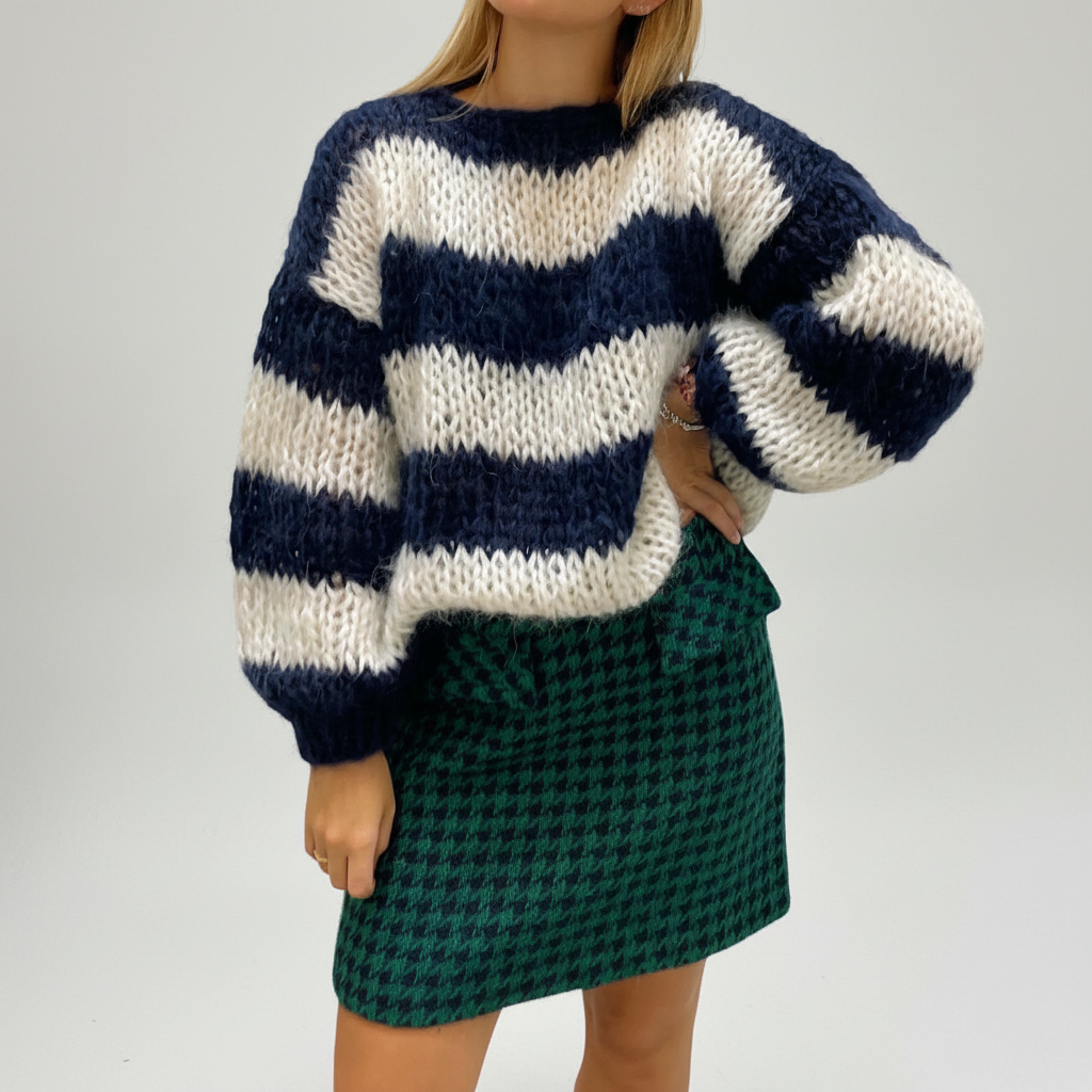 Diane | Women's Chunky Knit Sweater with Wide Stripes and Balloon Sleeves