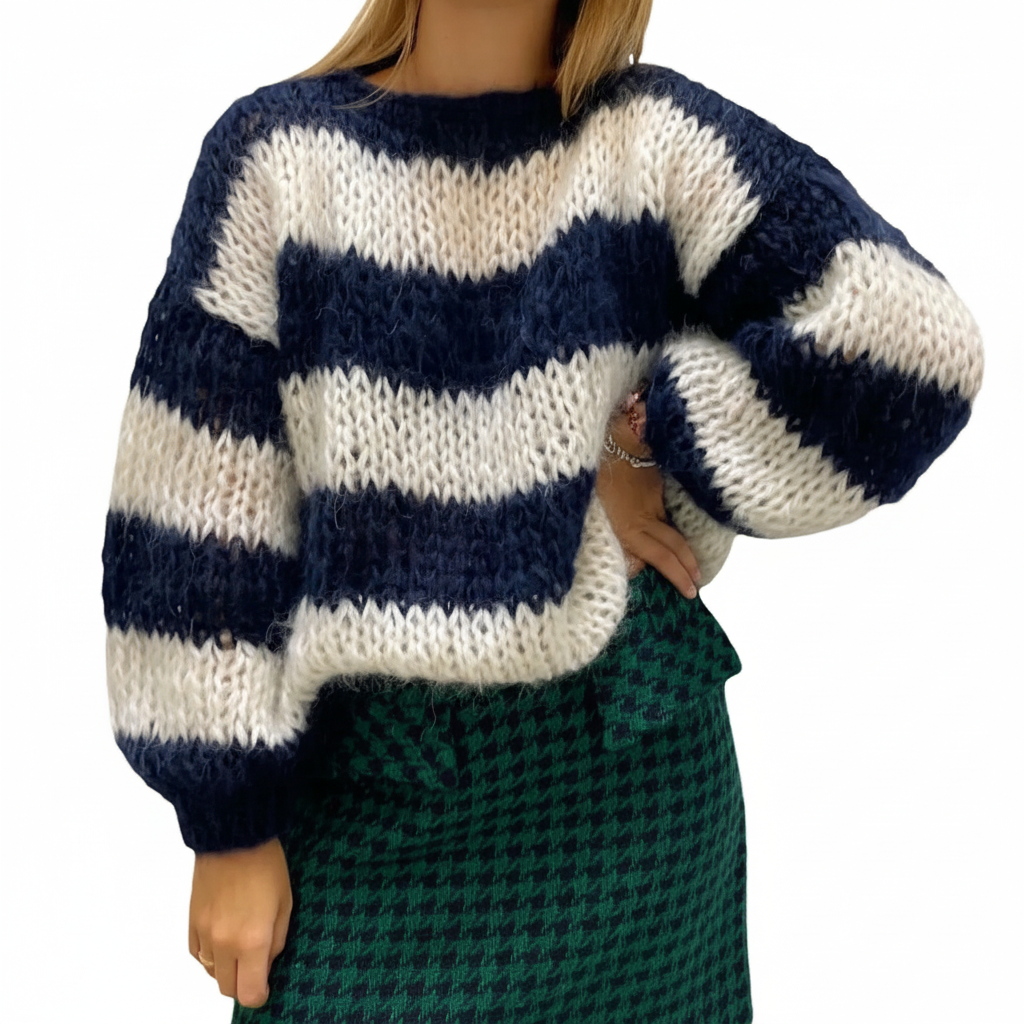 Diane | Women's Chunky Knit Sweater with Wide Stripes and Balloon Sleeves