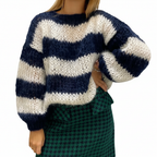 Diane | Women's Chunky Knit Sweater with Wide Stripes and Balloon Sleeves