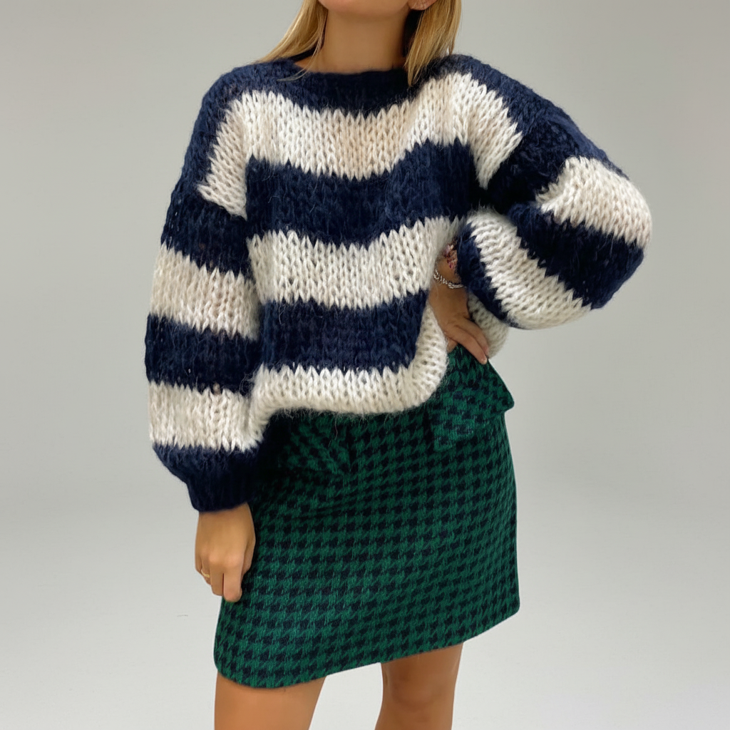 Diane | Women's Chunky Knit Sweater with Wide Stripes and Balloon Sleeves