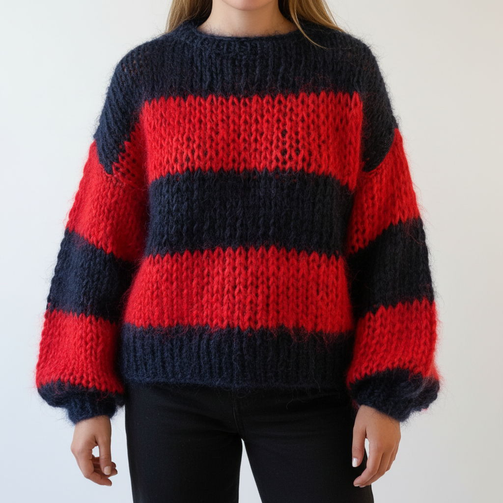 Diane | Women's Chunky Knit Sweater with Wide Stripes and Balloon Sleeves