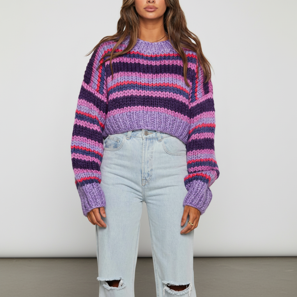 Diane | Women's Chunky Knit Sweater with Wide Stripes and Balloon Sleeves