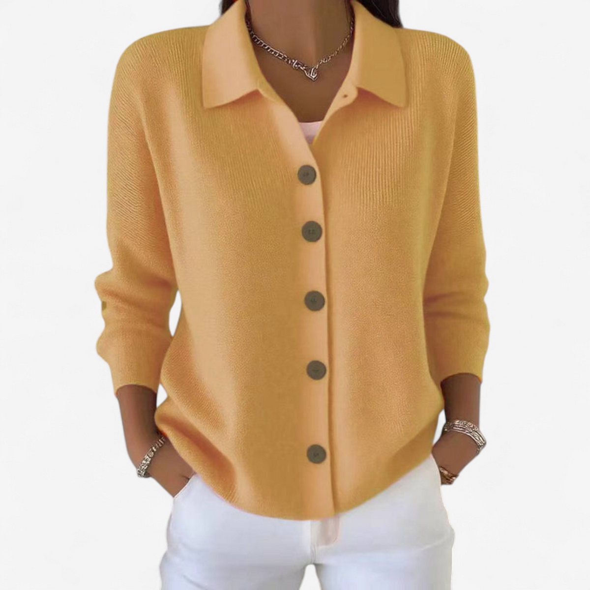 Mia | Women's Collared Knit Cardigan – Relaxed Button-Front Layer for Spring and Autumn