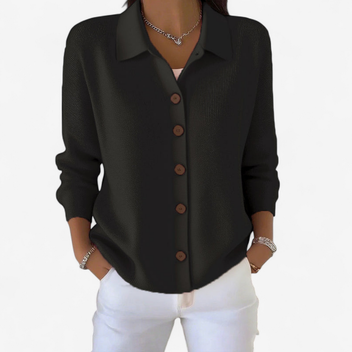 Mia | Women's Collared Knit Cardigan – Relaxed Button-Front Layer for Spring and Autumn