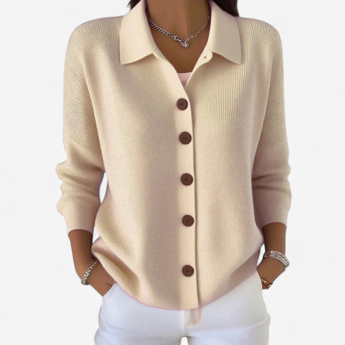 Mia | Women's Collared Knit Cardigan – Relaxed Button-Front Layer for Spring and Autumn
