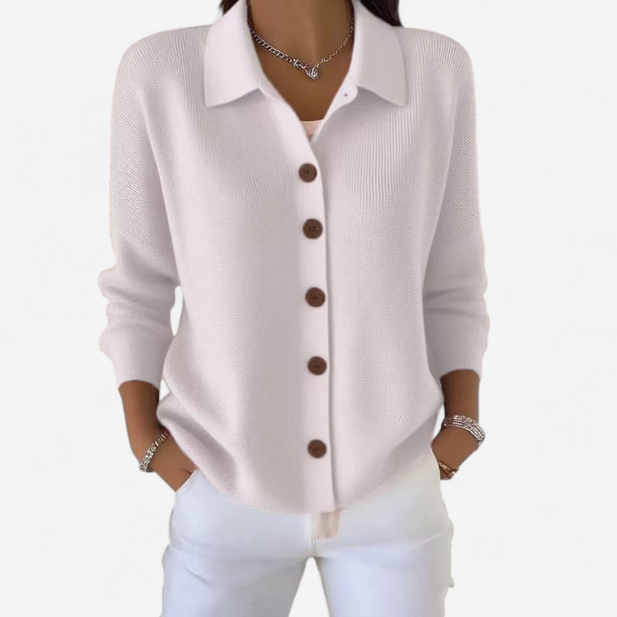 Mia | Women's Collared Knit Cardigan – Relaxed Button-Front Layer for Spring and Autumn