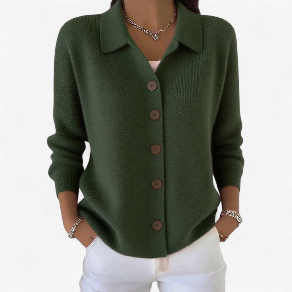 Mia | Women's Collared Knit Cardigan – Relaxed Button-Front Layer for Spring and Autumn