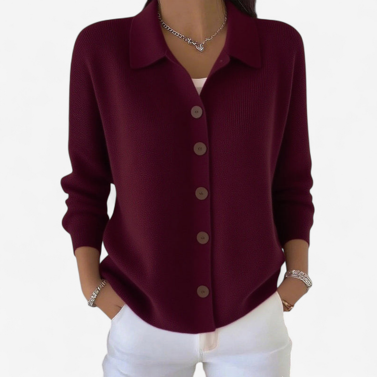 Mia | Women's Collared Knit Cardigan – Relaxed Button-Front Layer for Spring and Autumn