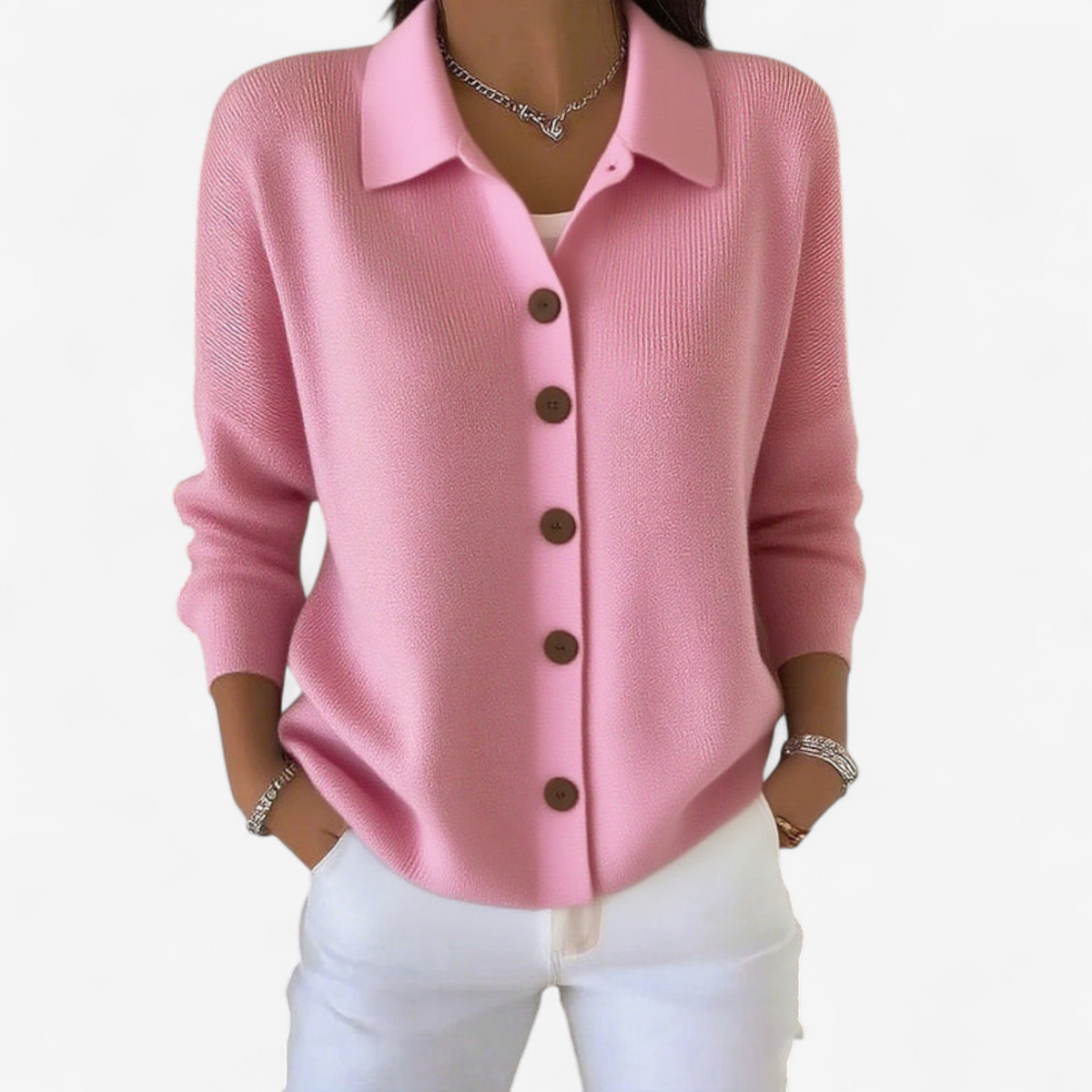 Mia | Women's Collared Knit Cardigan – Relaxed Button-Front Layer for Spring and Autumn