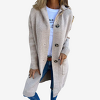 Evelyn | Women's Longline Hooded Knit Cardigan – Relaxed Button Layer for Everyday Wear