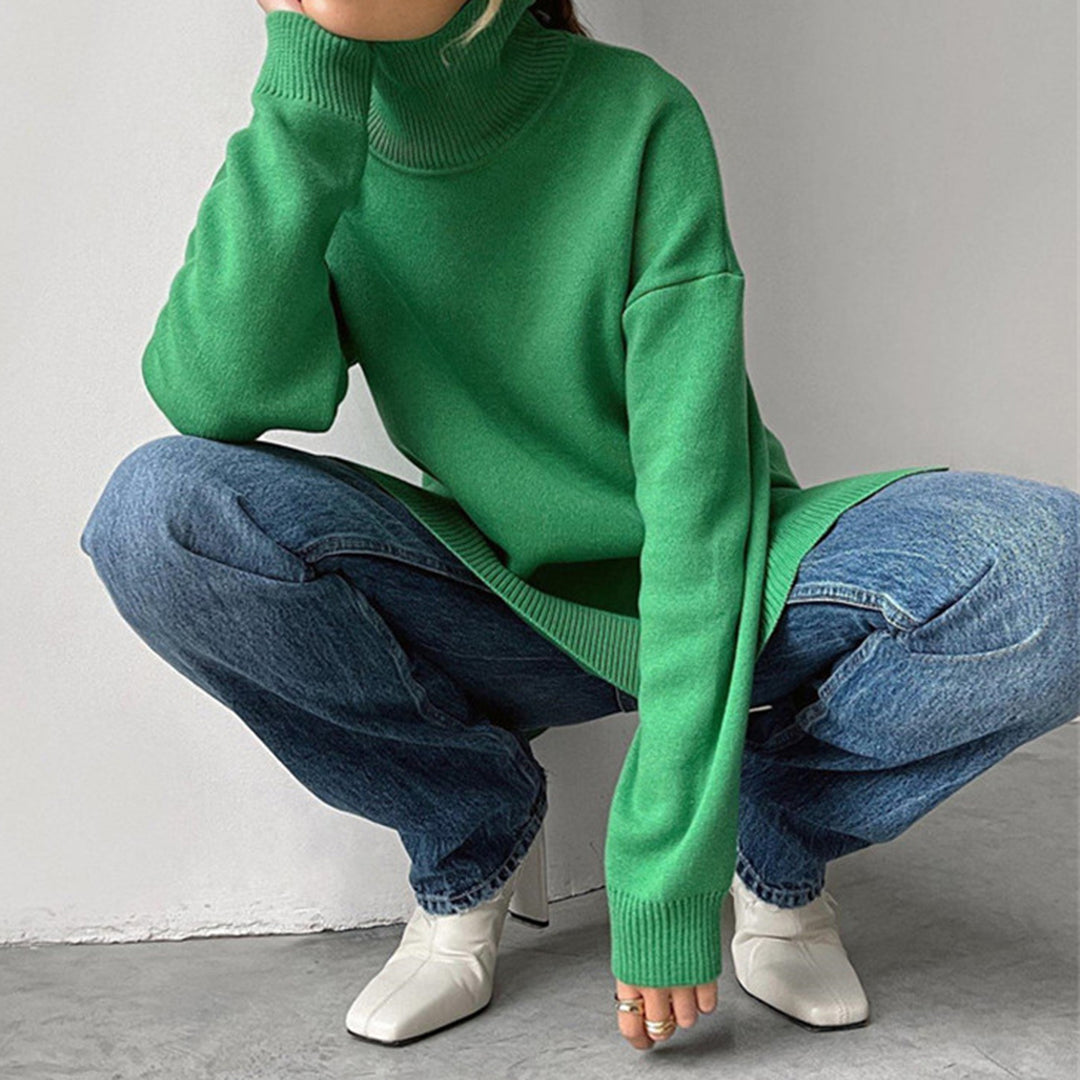 Marie | Women's Turtleneck Sweater Relaxed Fit Side Split Knit Top