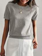 Sharon | Women's Fine Knit Sweater with Short Sleeves and Ribbed Trim