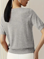 Sharon | Women's Fine Knit Sweater with Short Sleeves and Ribbed Trim