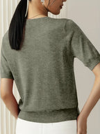 Sharon | Women's Fine Knit Sweater with Short Sleeves and Ribbed Trim