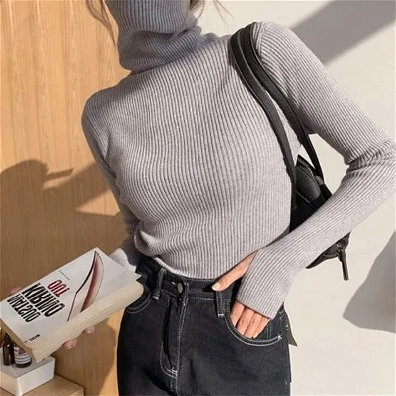 Tessa | Women's Ribbed Turtleneck Jumper Soft Stretch Knit Slim Fit Pullover