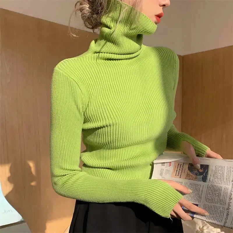 Tessa | Women's Ribbed Turtleneck Jumper Soft Stretch Knit Slim Fit Pullover