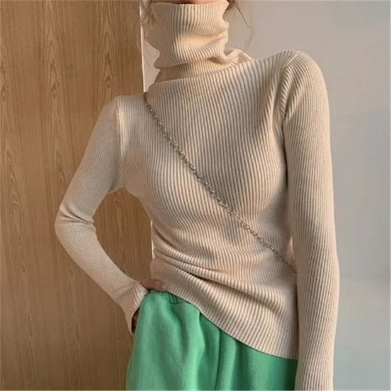 Tessa | Women's Ribbed Turtleneck Jumper Soft Stretch Knit Slim Fit Pullover