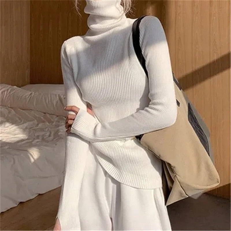 Tessa | Women's Ribbed Turtleneck Jumper Soft Stretch Knit Slim Fit Pullover