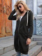 Lois | Women's Longline Zip-Up Hoodie – Casual Hooded Sweatshirt with Front Pockets