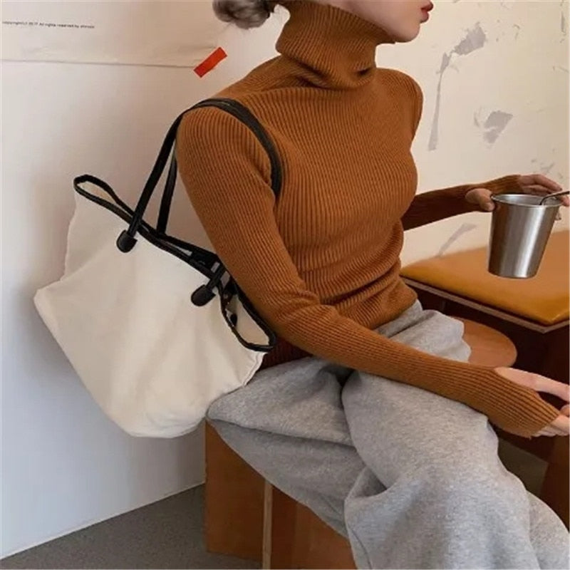 Tessa | Women's Ribbed Turtleneck Jumper Soft Stretch Knit Slim Fit Pullover
