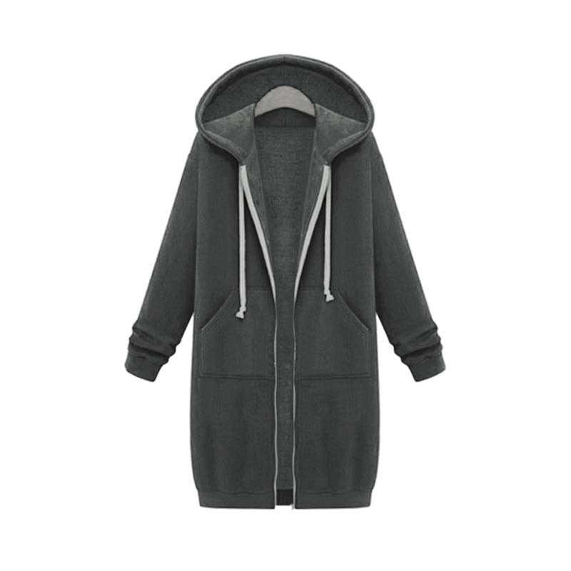 Lois | Women's Longline Zip-Up Hoodie – Casual Hooded Sweatshirt with Front Pockets