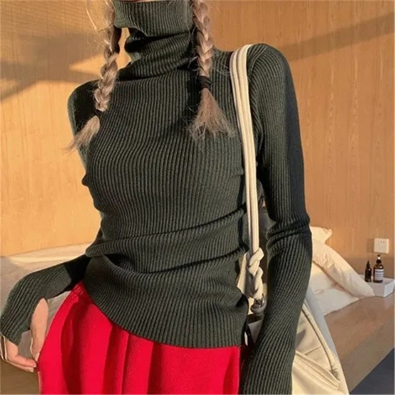 Tessa | Women's Ribbed Turtleneck Jumper Soft Stretch Knit Slim Fit Pullover