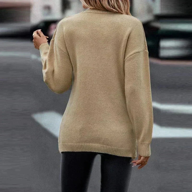 Maeve | Women's Wrap-Front Cable-Knit Sweater – V-Neck Longline Pullover for Elegant Winter Styling