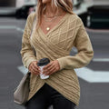 Maeve | Women's Wrap-Front Cable-Knit Sweater – V-Neck Longline Pullover for Elegant Winter Styling