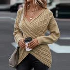 Maeve | Women's Wrap-Front Cable-Knit Sweater – V-Neck Longline Pullover for Elegant Winter Styling