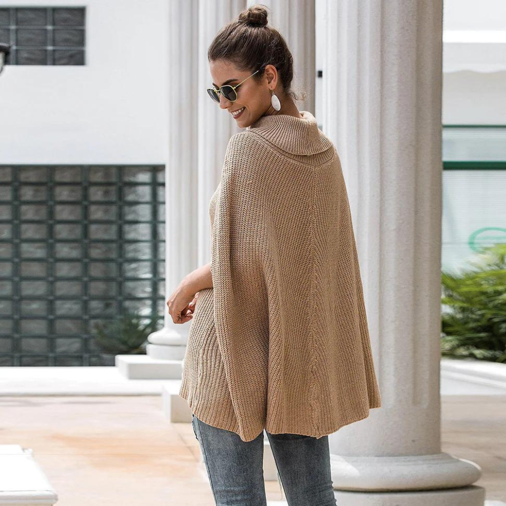Bonnie | Women's Roll-Neck Knit Poncho Sweater – Relaxed Cape-Style Layer for Cooler Days