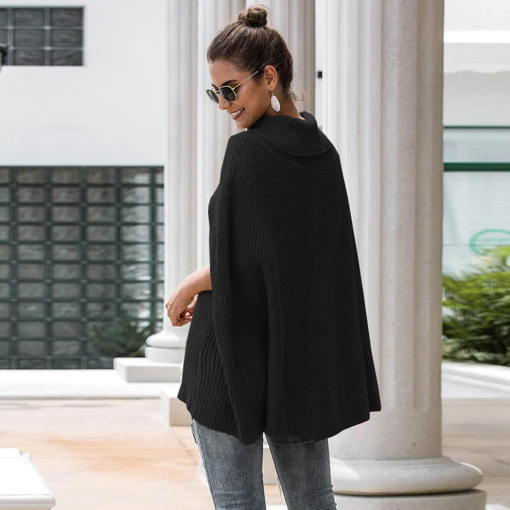 Bonnie | Women's Roll-Neck Knit Poncho Sweater – Relaxed Cape-Style Layer for Cooler Days