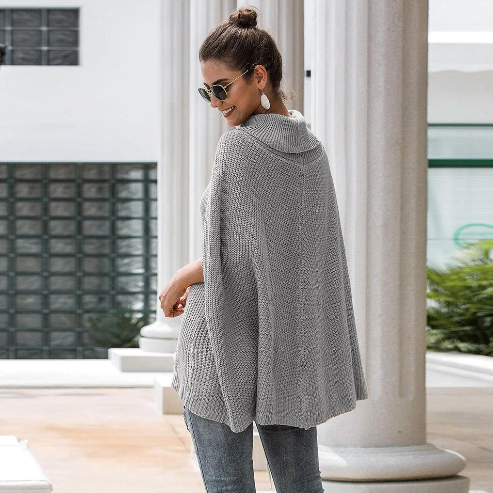 Bonnie | Women's Roll-Neck Knit Poncho Sweater – Relaxed Cape-Style Layer for Cooler Days