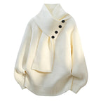 Greta | Women's Buttoned Shawl-Collar Sweater – Soft Relaxed Knit for Office, Travel and Winter Wear