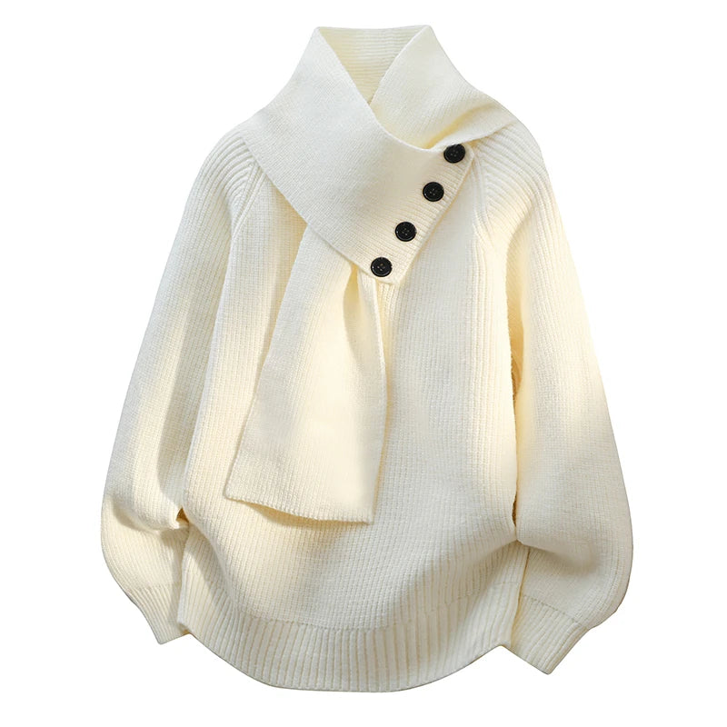 Greta | Women's Buttoned Shawl-Collar Sweater – Soft Relaxed Knit for Office, Travel and Winter Wear