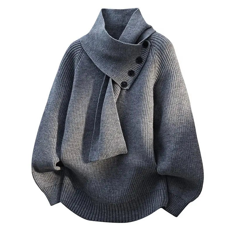 Greta | Women's Buttoned Shawl-Collar Sweater – Soft Relaxed Knit for Office, Travel and Winter Wear