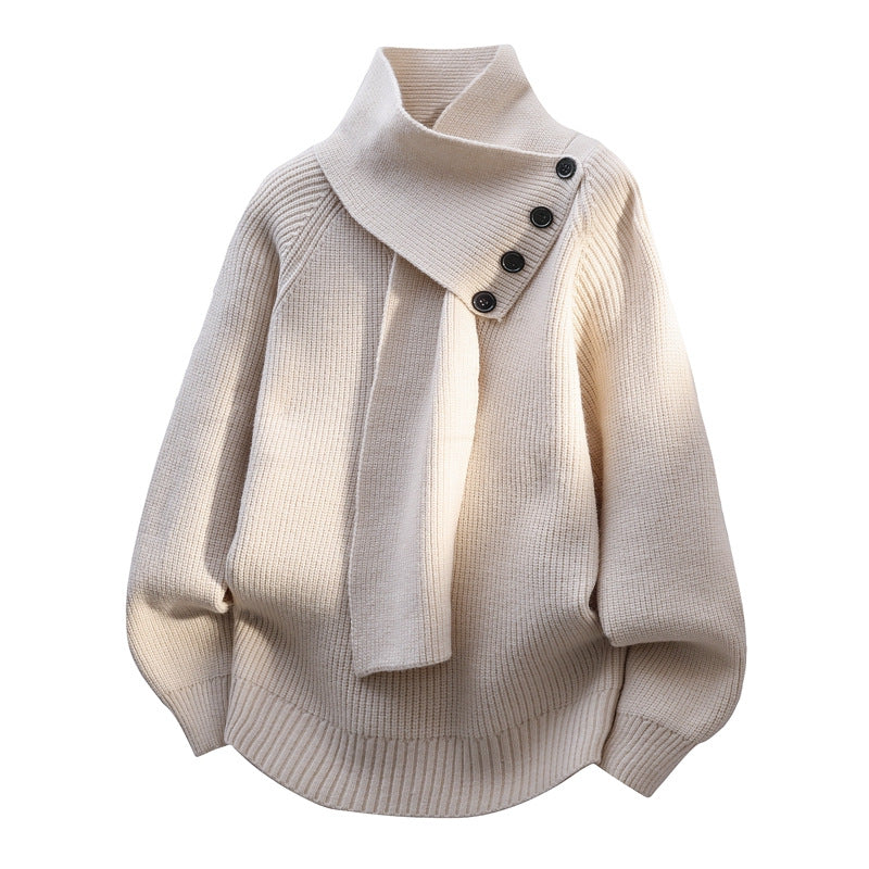 Greta | Women's Buttoned Shawl-Collar Sweater – Soft Relaxed Knit for Office, Travel and Winter Wear