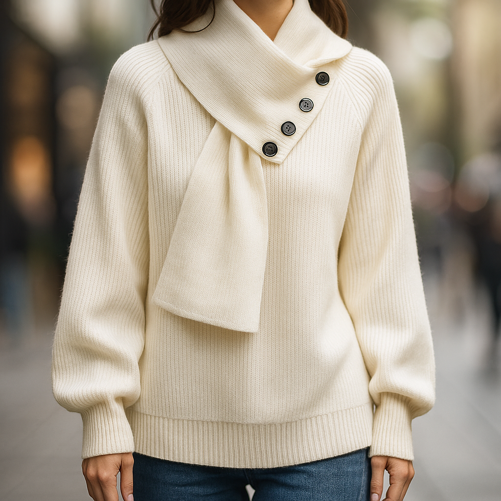 Greta | Women's Buttoned Shawl-Collar Sweater – Soft Relaxed Knit for Office, Travel and Winter Wear