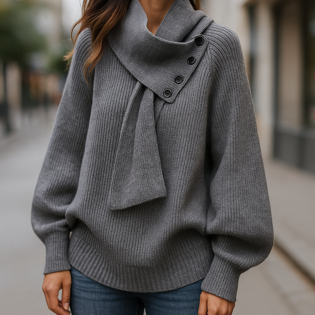 Greta | Women's Buttoned Shawl-Collar Sweater – Soft Relaxed Knit for Office, Travel and Winter Wear