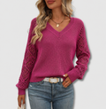 Adeline | Women's V-Neck Open-Knit Sweater – Breathable Relaxed Layer for Office and Weekend Wear